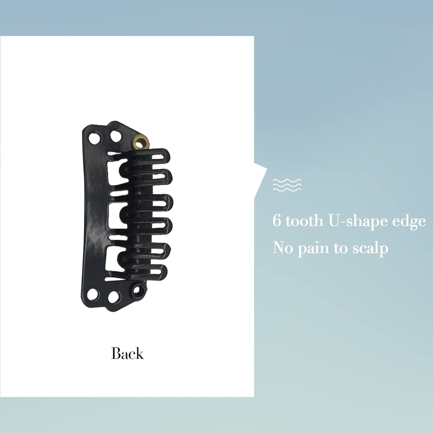 GOO GOO 2pcs Black Stainless Steel U-Shape Snap Clips with Soft Rubber - 28mm 6-Teeth Clips for Hair Extensions