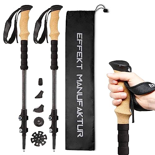 Effekt Carbon Trekking Poles Adjustable with Cork Grip & Bag - Hiking Poles, Telescopic Portable Nordic Walking Stick with...