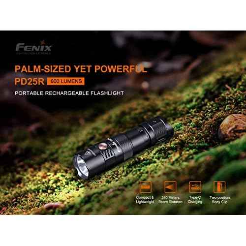 Fenix PD25R 800 Lumen LED Flashlight, Battery and EdisonBright Acc Carrying case Bundle