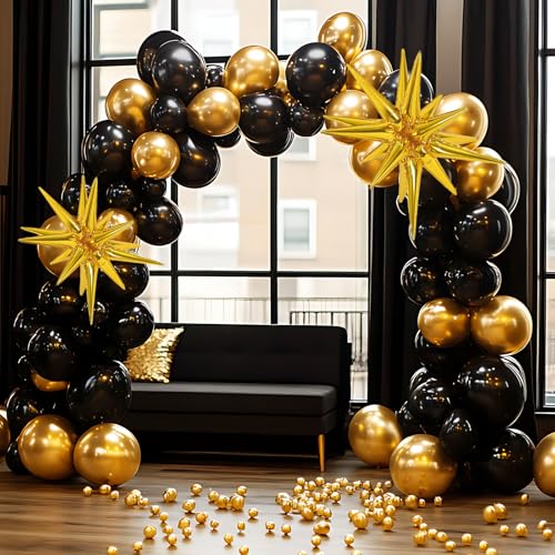 RUBFAC 135pcs Gold Balloons Different Sizes 18 12 10 5 Inch for Garland Arch, Latex Metallic Balloon for Birthday Graduati...