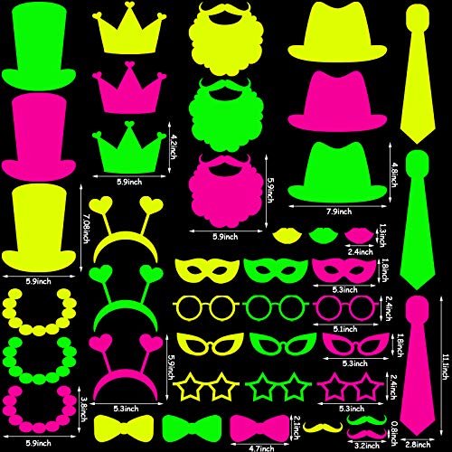 46 Pieces Glow Party Supplies Including Let's Glow Neon Banner Backdrop 45 Photo Booth Prop Fully Assembled Fluorescent Pa...