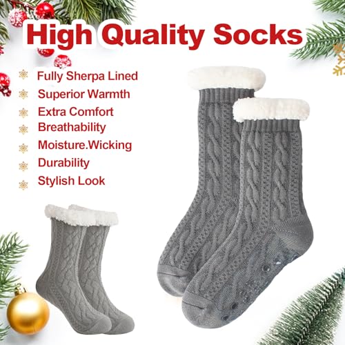 Christmas Womens Winter Thick Slipper Socks with Grippers, Non Slip Indoor Home Gift Socks