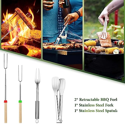 Camping Cooking Utensils Set, Stainless Steel Grill Tools, Camping BBQ Cookware Gear and Equipment for Travel Tenting RV V...