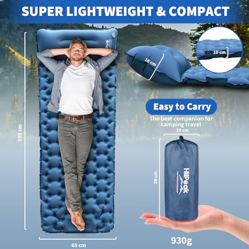 HiiPeak Sleeping Pad - Ultralight Inflatable Sleeping Mat with Built-in Foot Pump, Durable Compact Waterproof Camping Air ...