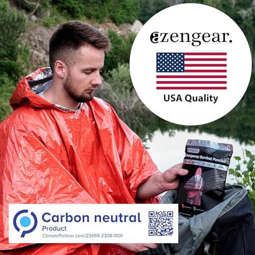 aZengear Emergency Survival Poncho (4pc) Thermal Mylar Foil Blanket for Heat Retention and Rain | Reversible with Hood | W...
