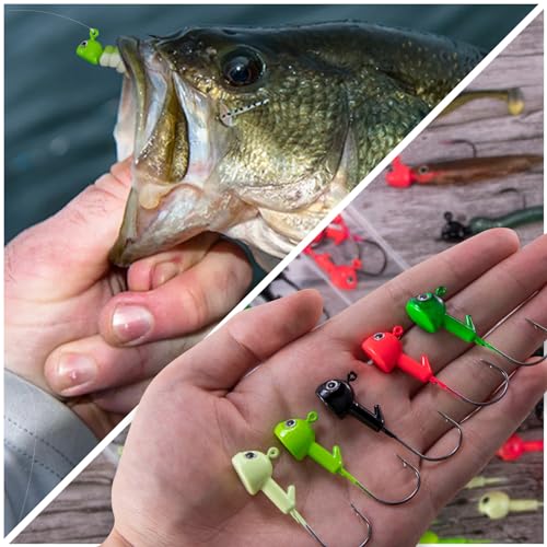 Alwonder 20-Pack Walleye Jigs Kit with 3D Eyes, Walleye Bass Fishing Jig Heads Stand Up Swimbait Jig Head 1/8oz 3/16oz 1/4...