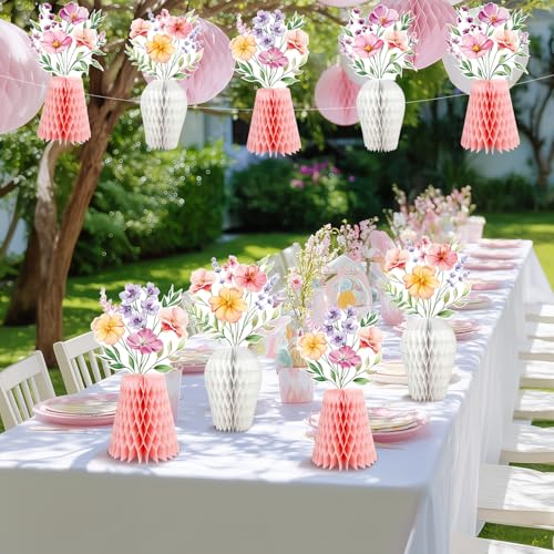 Wildflower Honeycomb Centerpieces for Tables, 9 PCS Floral Vase Table Decorations, Wildflower Birthday Decorations, Flower...