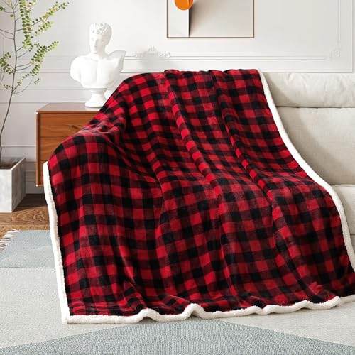 BEAUTEX Christmas Sherpa Fleece Throw Blanket, Super Soft Warm Buffalo Plaid Plush Blankets and Throws, Warm Winter Cozy F...