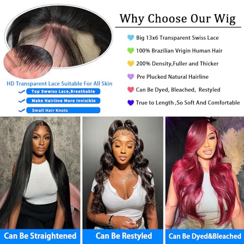 13x6 Lace Front Wigs Human Hair 200% Density Body Wave HD Lace Front Wigs Human Hair Pre Plucked Natural Color Glueless Wig 100% Virgin Human Hair Lace Front Wigs for Women 26 Inch