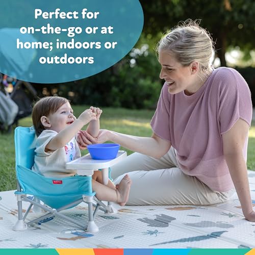 Nuby Pop-Up Booster Seat with Removable Tray - 6+ Months - Portable Booster Seat for Floor for Indoor/Outdoor Use - 3-Poin...