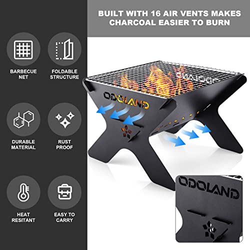 Odoland Camping Campfire Grill, Portable Folding Charcoal Grills, Backpacking BBQ Grill, Heavy Duty Firepit Grill with Car...