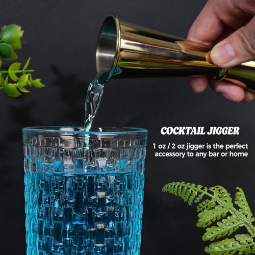 FayuuGem Gold Cocktail Shaker Set - 13oz Glass Mixing Kit with Secure Seal Lid & 4 Bar Tools, Home Bartender Essentials fo...