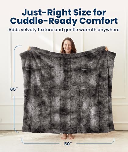 Everlasting Comfort Soft & Comfortable Gray Faux Fur Throw Blanket for Couch - (50"x65") Minky & Fluffy Fall Blankets & Th...