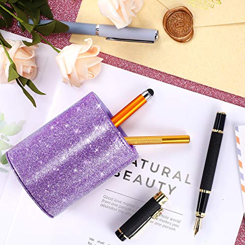 Outus PU Glitter Pen Holder Pencil Cup Shiny for Women Girls, Luxury Makeup Brush Holder Pu Leather Organizer Cup Gift for...