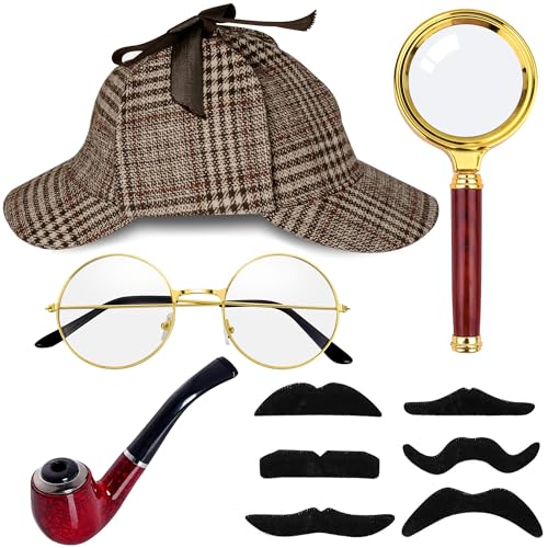 Horolam Detective Costume Accessories Set, Detective Outfit Accessories for Adults Men Women with Detective Hat for Dress Up