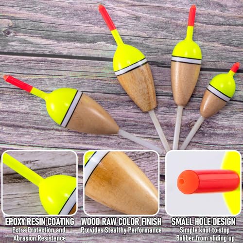Alwonder 4-Pack Bobbers for Fishing, Buoyant Balsa Wood Body Slip Bobbers Floats, Oval High Sensitive Slip Bobber for Fish...