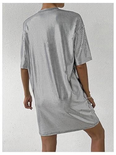 SHENHE Women's Sparkle Metallic Dress Oversize Short Sleeve Party Club Rave Short Tshirt Dress