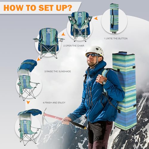 Elevon Camping Chair, Oversized Folding Chair with Canopy, Portable Outdoor Chair with Arms, Cup Holder and Carry Bag for ...