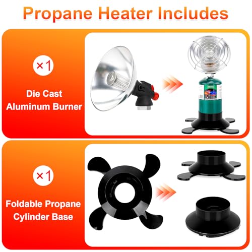 Portable Propane Heater for Camping, Outdoor Space Tent Heater, Cordless Patio Heaters with Self Igniter, Control Valve, F...
