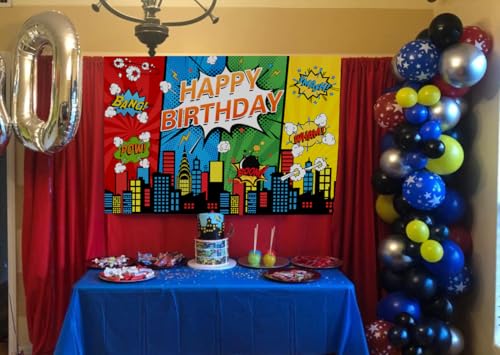 Generic Superhero Photo Backdrop (5x3FT, Colourful Vinyl) - Superhero Theme Birthday Party Backdrop for Boys Cake Table De...