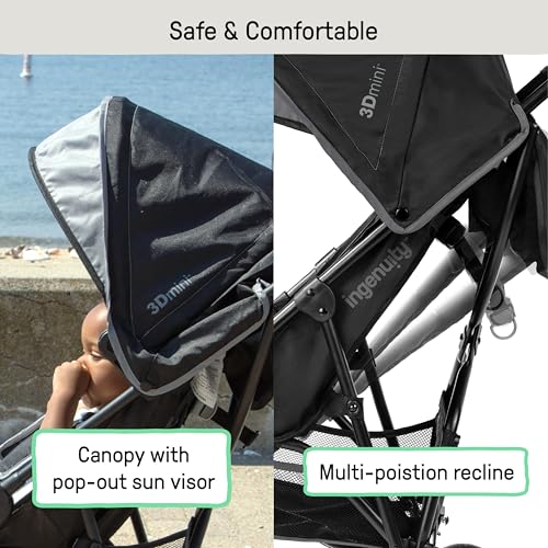 Ingenuity 3D Mini Convenience Stroller – Lightweight Stroller with Compact Fold, Multi-Position Recline, Canopy with Pop O...