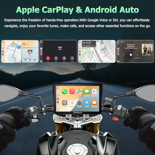 APHQUA Motocycle Carplay-7-Inch Motorcycle GPS Navigation System with Apple CarPlay & Android Auto, Waterproof Touchscree...