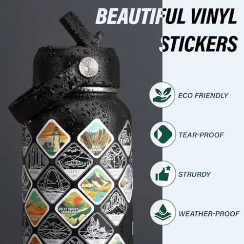 DYSANKY National Parks Water Bottle – 32 oz Insulated Stainless Steel Water Jug with 63 Hand-Drawn Park Stickers, Outdoor ...