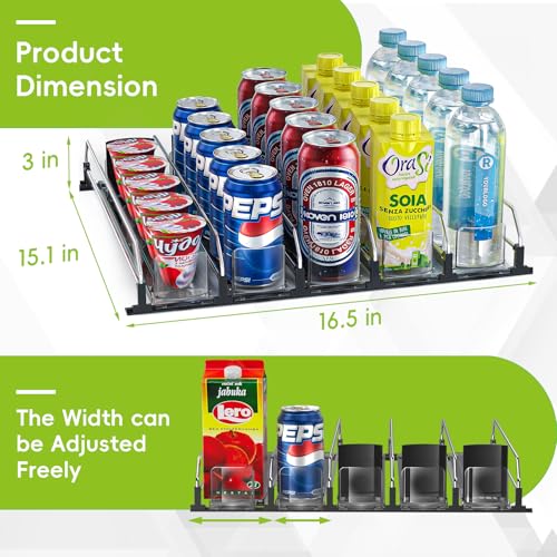 Soda Can Dispenser, Self-Pushing Drink Organizer, Width Adjustable Fridge Organization, Beer Pop Can Water Bottle Dispense...