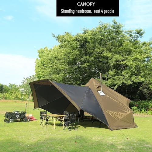 Preself 4 Season Tipi Tent, Hot Tent with Canopy, Standing Room, Teepee Tent for Hunting Family Team Camping Hiking