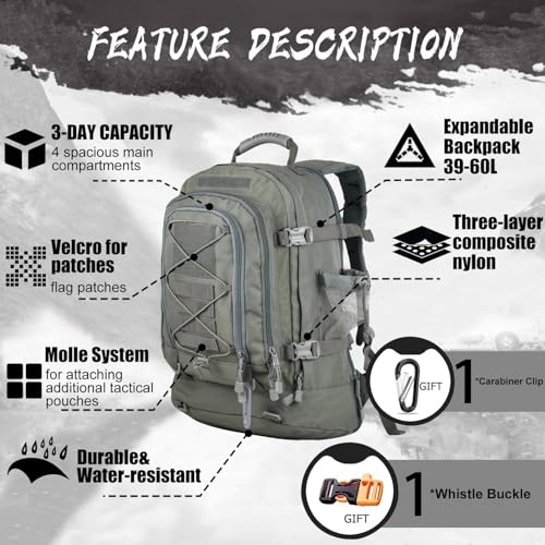 TheKidsRefined Expandable 40-64L Military Tactical Backpack 3 Day Bag Hiking Gym Sport Camping