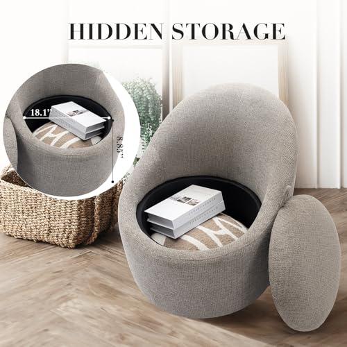COLAMY Swivel Accent Chair, 360° Swivel Chair with Hidden Storage, Modern Small Barrel Swivel Armchair for Living Room/Bedroom, LightGrey