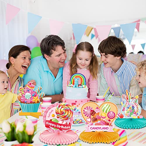 Marspark 10 Pieces Candyland Party Decorations Lollipop Table Centerpieces Sweet Candy Honeycomb Centerpieces Decor for Bi...