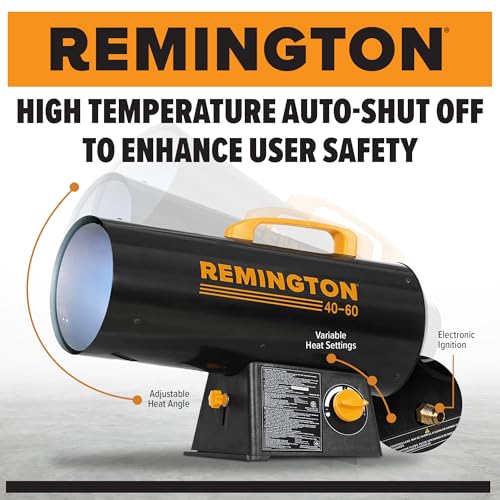 Remington LP Forced Air Heater, Portable 60,000 BTU Space Heater for up to 1500 Square Feet - Liquid Propane Gas Powered, ...