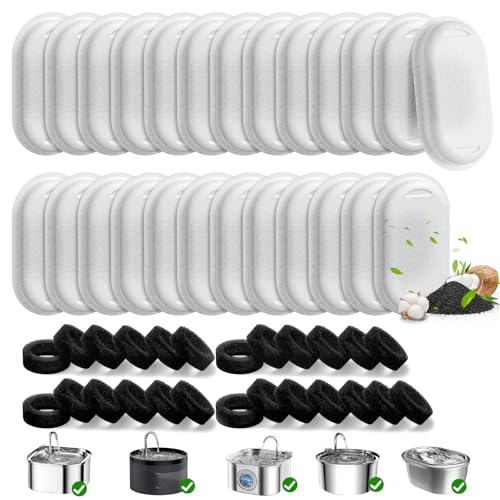 50 Pack Cat Water Fountain Filters for 108/3.2L& 67oz/2L Stainless Steel Pet Water Dispenser Cat/Dog Fountain Filter Repla...
