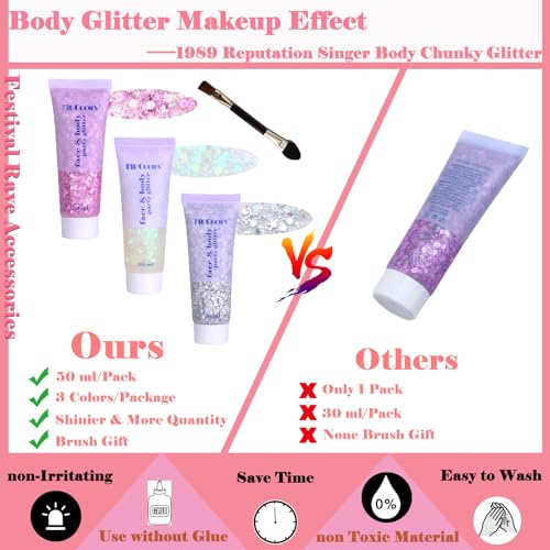 Body Glitter Face Glitter Gel: Singer Concerts Disco Festival Rave Accessories Face Glitter Makeup 150ml Chunky Sequins Me...