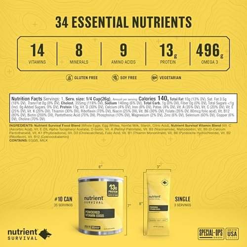 70 Egg Equivalent Nutrient Survival Vitamin Powdered Eggs Blend, Freeze Dried Prepper Supplies & Emergency Food Supply, 33...