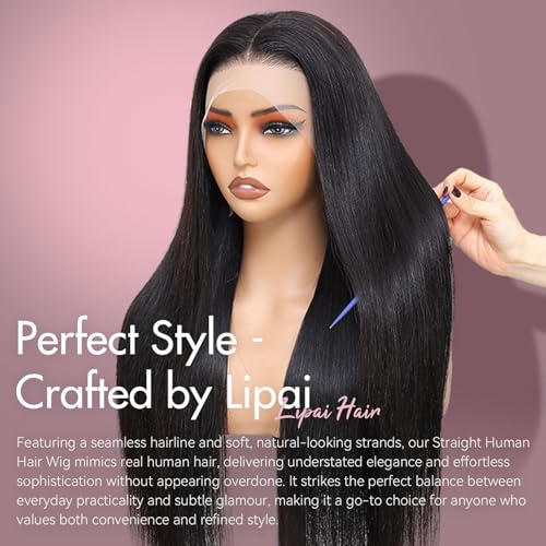 13x4 HD Lace Front Wigs Human Hair Straight Wigs for Black Women - 220% Density, Pre-Plucked Natural Hairline & Glueless Design for Effortless Style, 18 Inch
