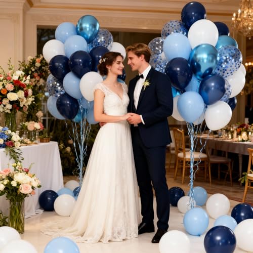 Navy Blue White Balloons Set, Include 50pcs 12inch Metallic Blue Balloons and Pastel Dark Light Blue White Latex Balloons ...