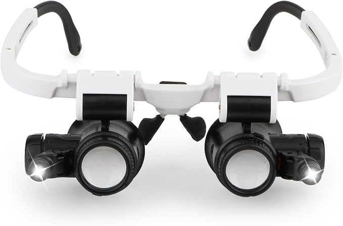 Handsfree Magnifying Glass Headband Magnifier with 2 LED Lights 8X 15X 23X Magnification Head-Mounted Loupe for Close Wor...