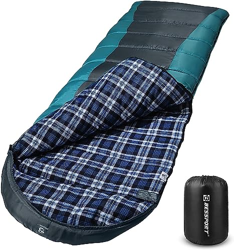 Bessport Sleeping Bag Winter | Flannel Lined 18℉ - 32℉ Extreme 3-4 Season Warm & Cool Weather Adult Sleeping Bags Large | ...