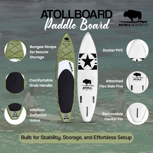 Atoll Inflatable Paddle Board with Premium SUP Stand Up Paddle Board Accessories & Back Pack, Non-Slip Comfort Deck for Un...