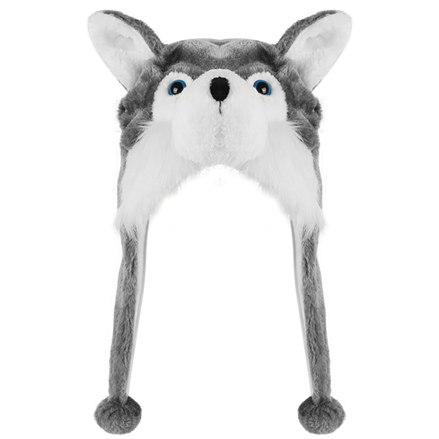 Audaisyly Funny Plush Animal Hat with Ear Flaps, Soft Fleece Hats Cute Bunny Cap for Kids Women Girls Cosplay Party Holiday Gifts (Husky)