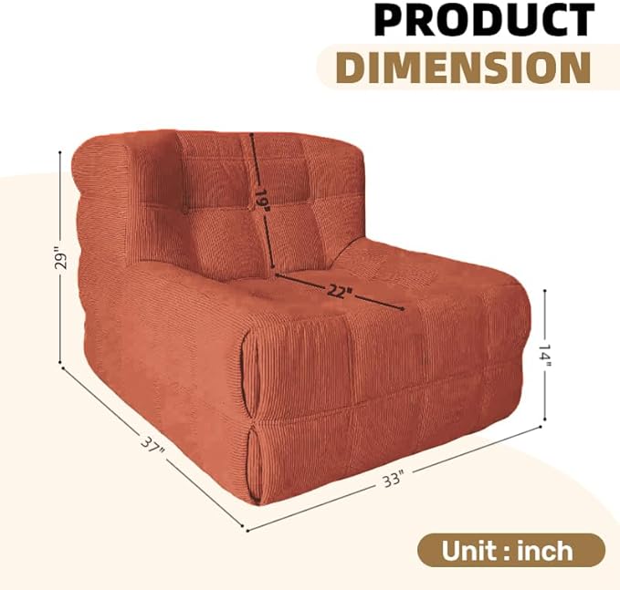 GOSBOST Bean Bag Chair - Memory Foam Bean Bag Chair for Adults, Comfy High-Resilience Single Sofa, Small Space Floor Chair, Chaise Lounge for Living Room, Bedroom (Orange, Square)