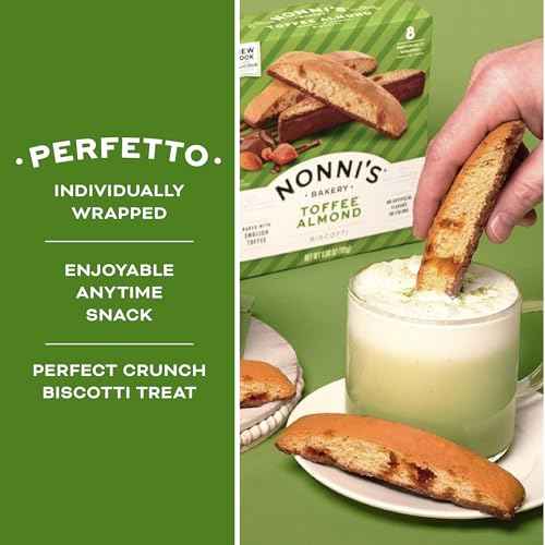 Nonni's Toffee Almond Biscotti Italian Cookies - 3 Boxes Biscotti Cookies w/English Toffee Bits - Biscotti Individually Wrapped Cookies Dipped in Milk Chocolate w/Almond Toffee Candy Bits - 6.88 oz