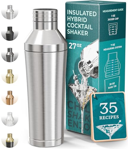 Insulated Cocktail Shaker Set | Double Wall Stainless Steel | Martini Shaker for Home Bar Bartending | Built-in Drink Meas...