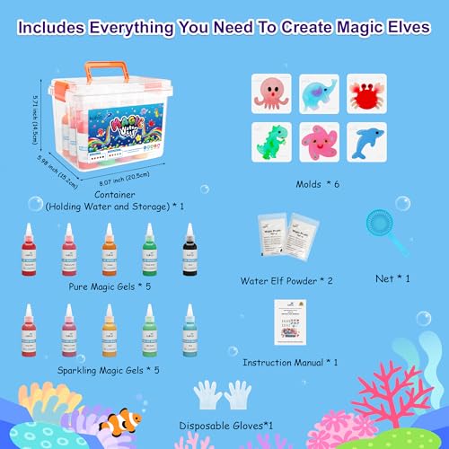 Kiditos Magic Water Elf Toy Kit–Squishies for Kids, 10 Gels & 6 Molds, Magic Gel Water Pets Sensory Toy, Fun DIY Craft Ki...