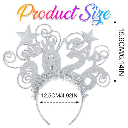 Fashey Light Up New Years Headband 2026 Headbands Happy New Year Accessories for Women (Silver, One size)