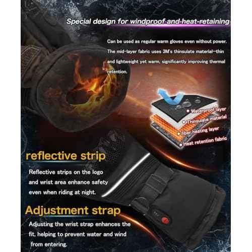 Heated Motorcycle Gloves Rechargeable 7.4V Battery for Men Women Touchscreen Waterproof Windproof for Winter Skiing Hunting Cycling Camping