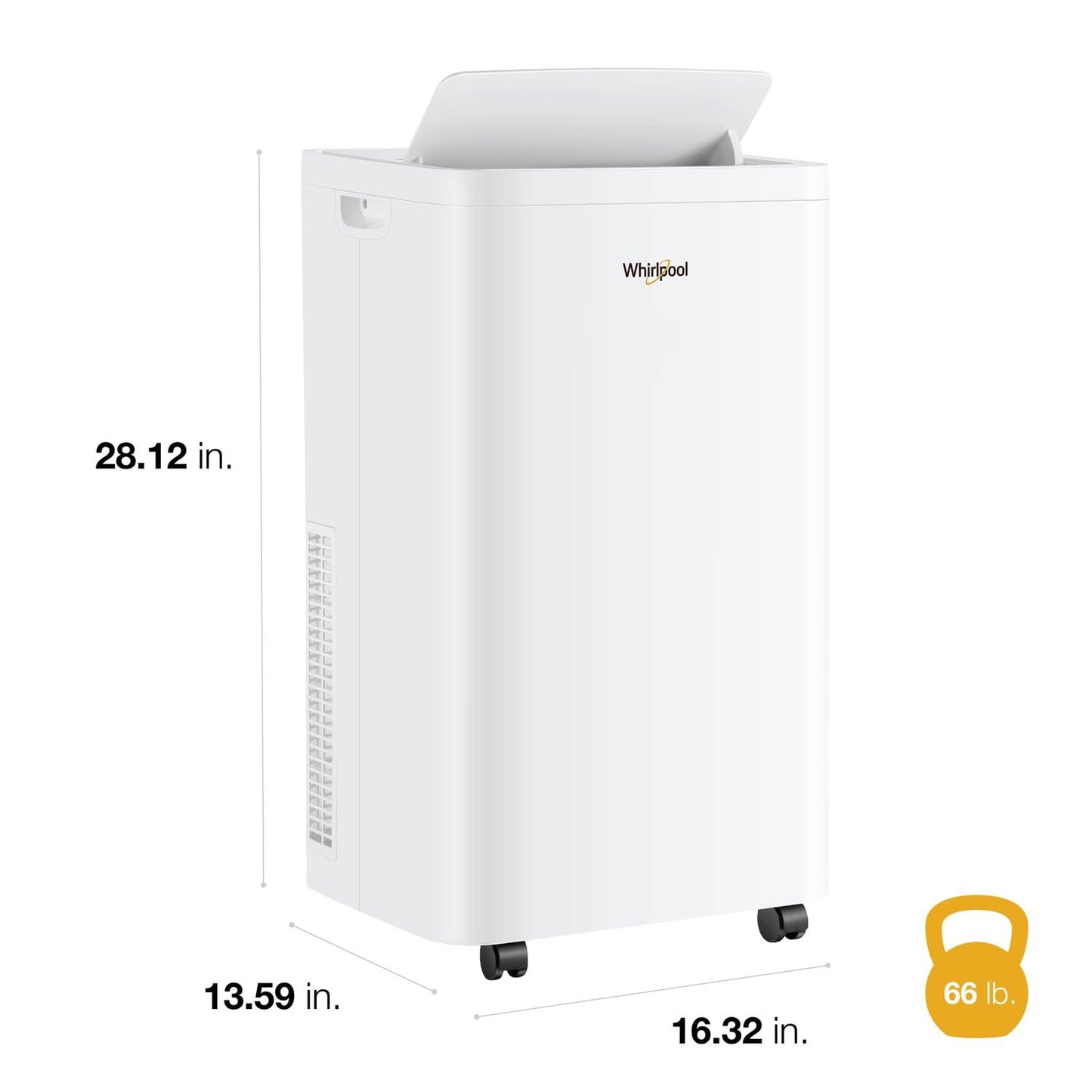 Whirlpool 12,000 BTU Portable Air Conditioner with Dehumidifier for Living Room, Apartment, or Bedroom, 115V, Portable AC for Medium Rooms up to 550 Square Feet with Remote, 3 Speeds, and Timer, White