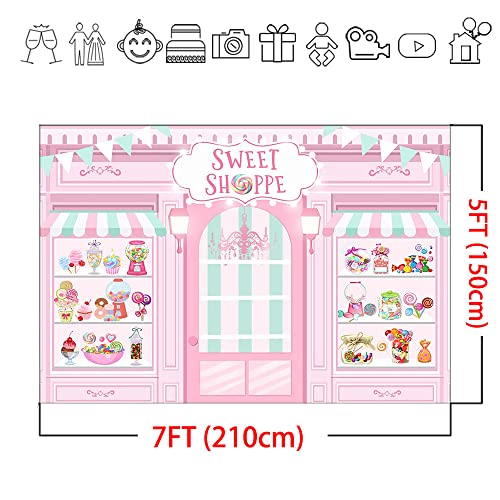 Mocsicka Sweet Shoppe Backdrop 7x5ft Dessert Parlor for Girl Birthday Party Background Decorations Donut Ice Cream Cake Ta...
